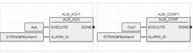 Alarm functicn blocks ALM_ACK and ALM_CONF